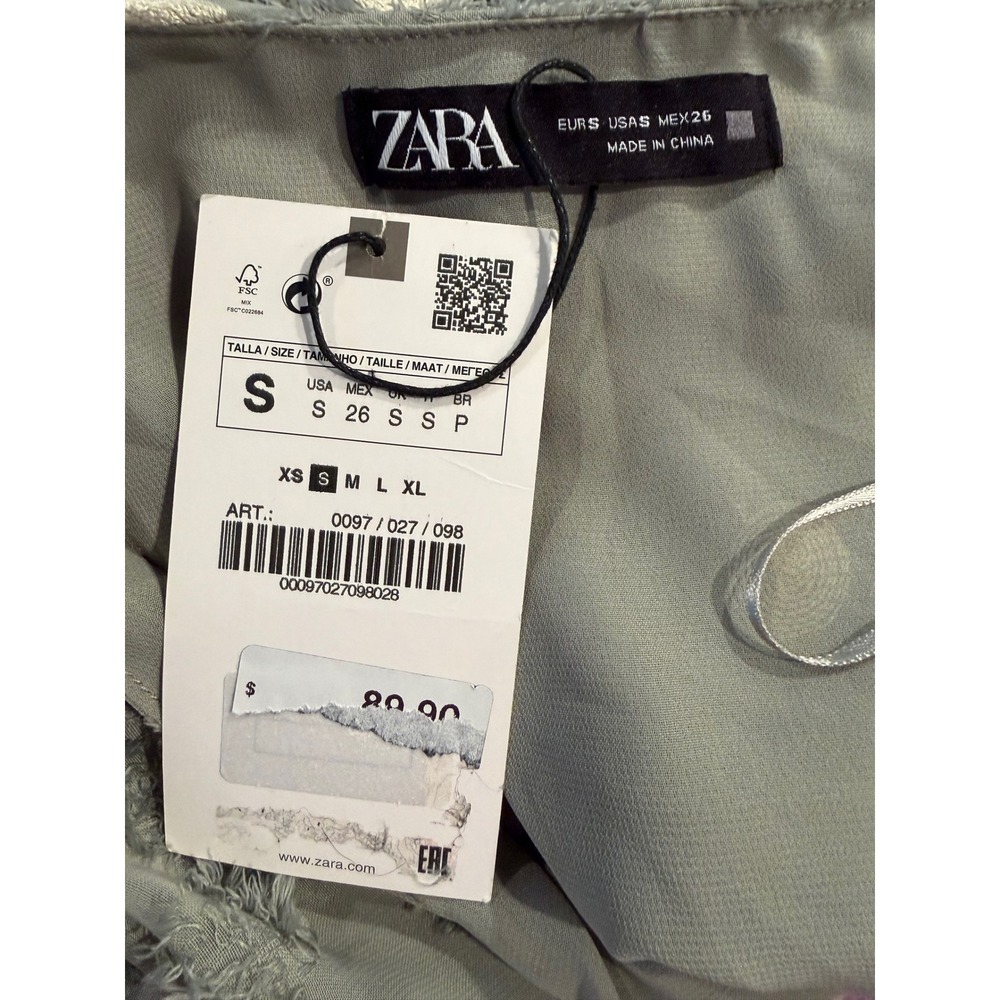 Zara Sage Green Polka Dot Eyelash Textured V-Neck Midi Dress S NWT Boho Fairy - Picture 8 of 16